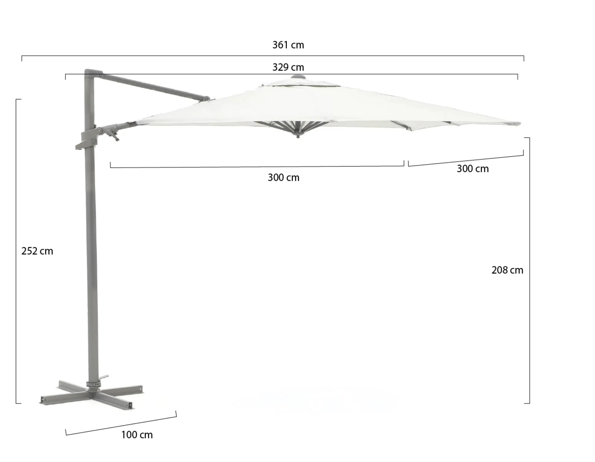 Shadowline Francisco zweefparasol 300x300cm