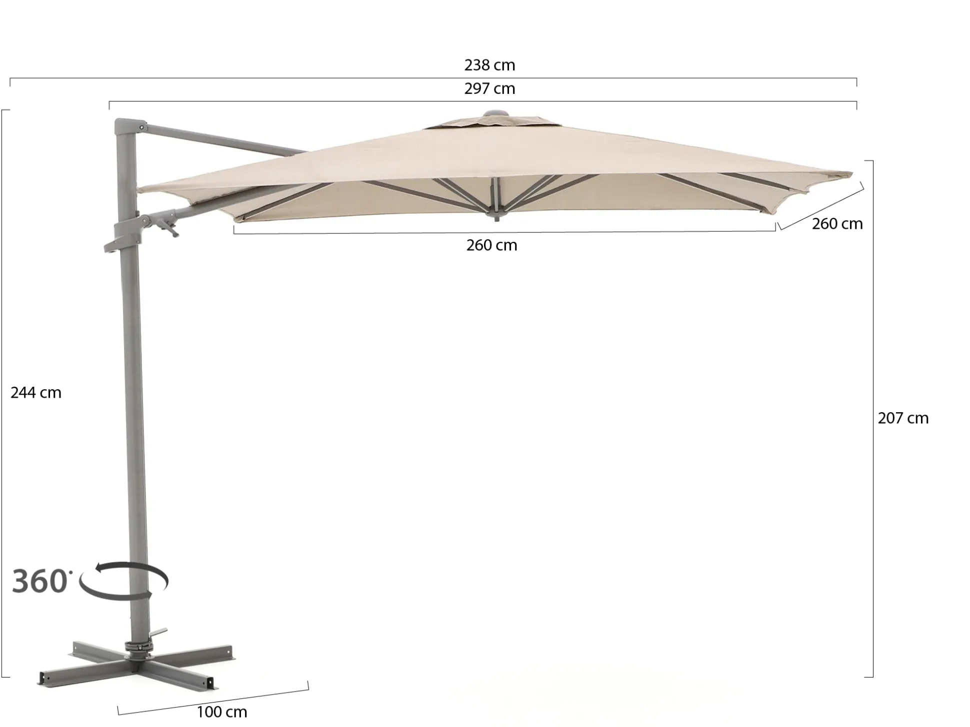 Shadowline Francisco zweefparasol 260x260cm