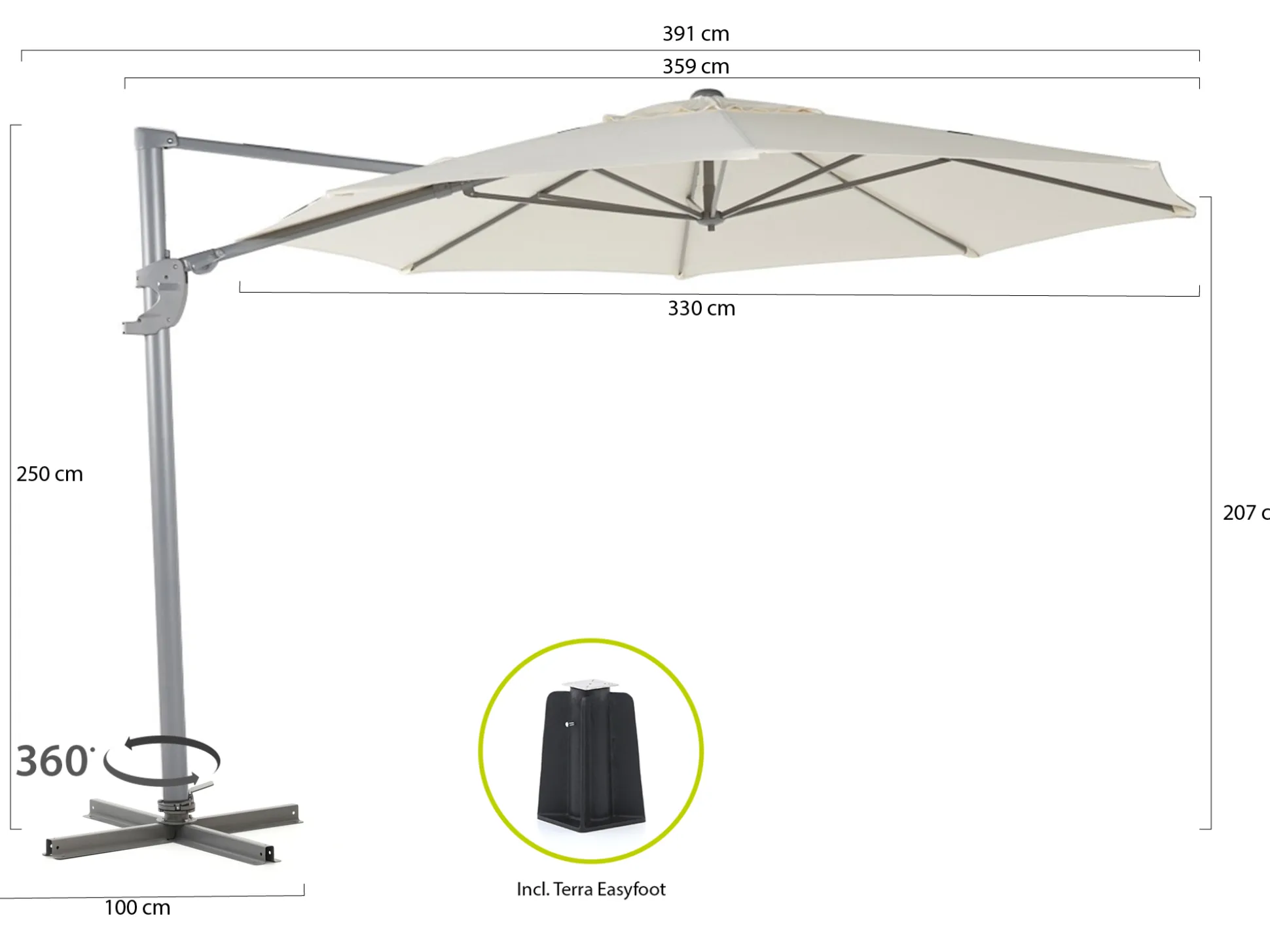 Shadowline Francisco zweefparasol ø330cm