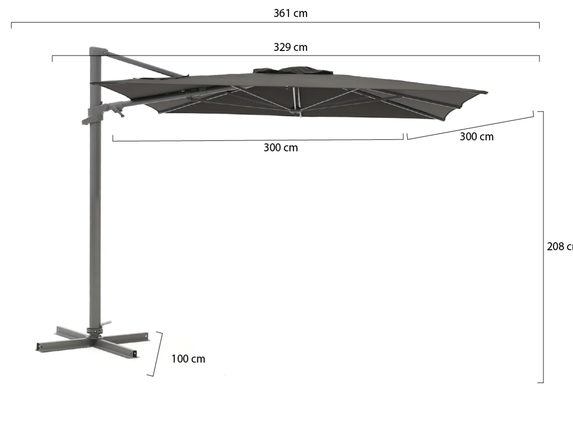 Shadowline Francisco zweefparasol 300x300cm