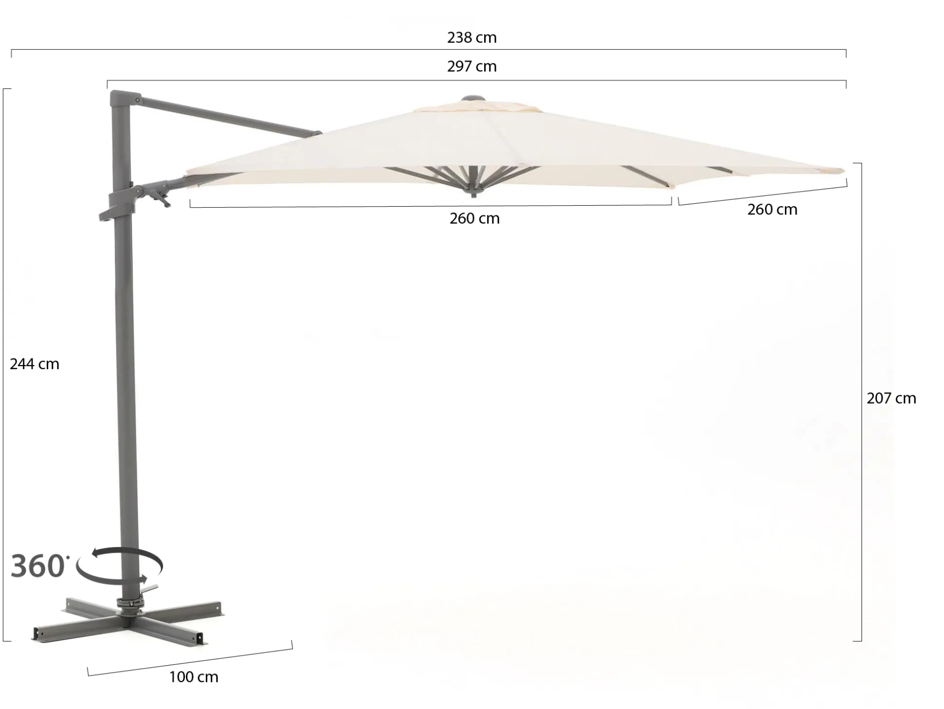 Shadowline Francisco zweefparasol 260x260cm