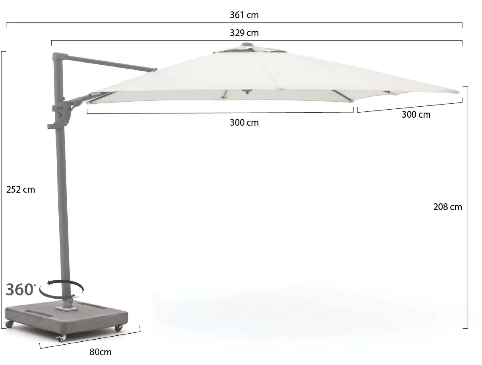 Shadowline Francisco zweefparasol 300x300cm