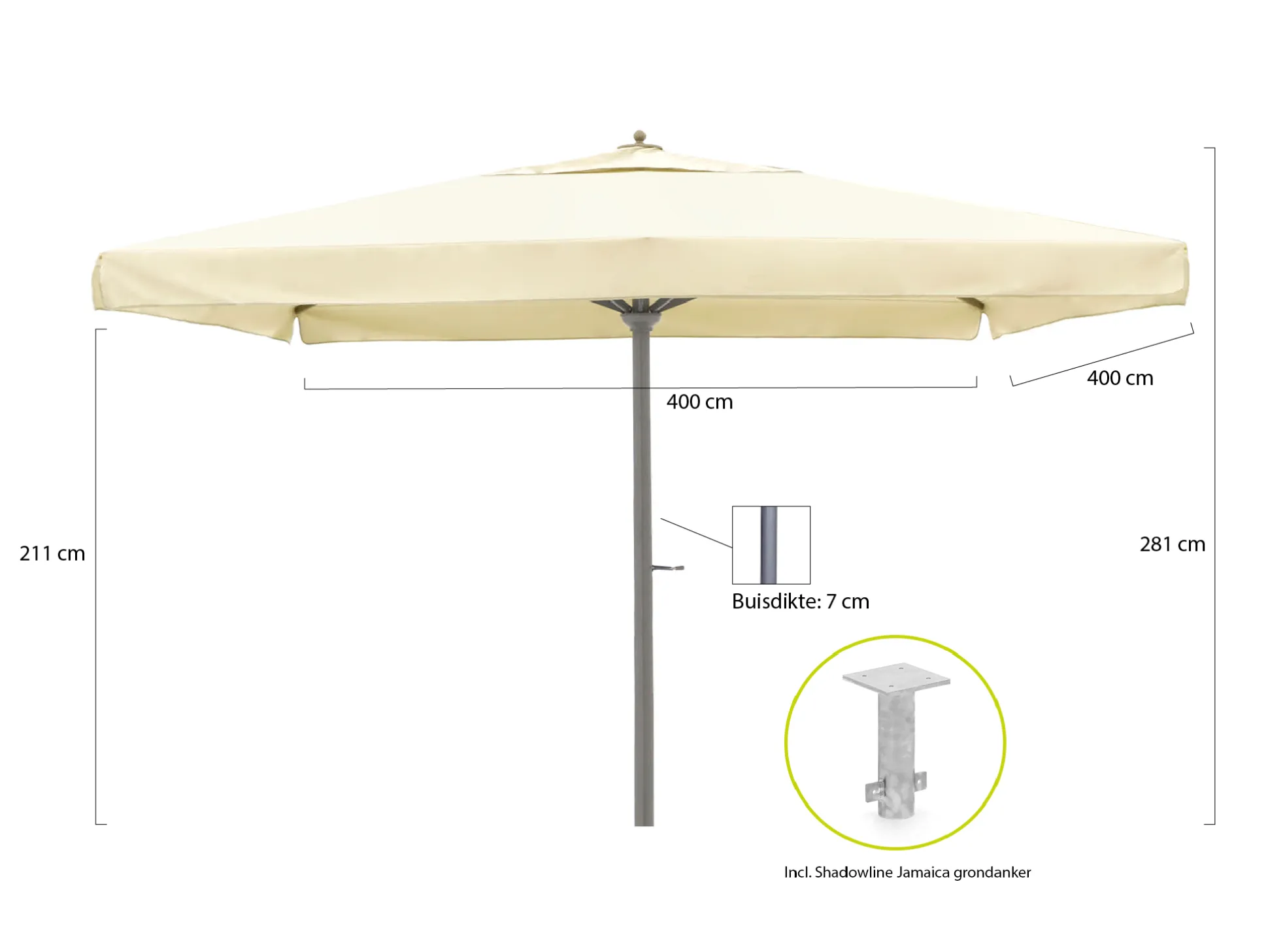 Shadowline Java parasol 400x400cm