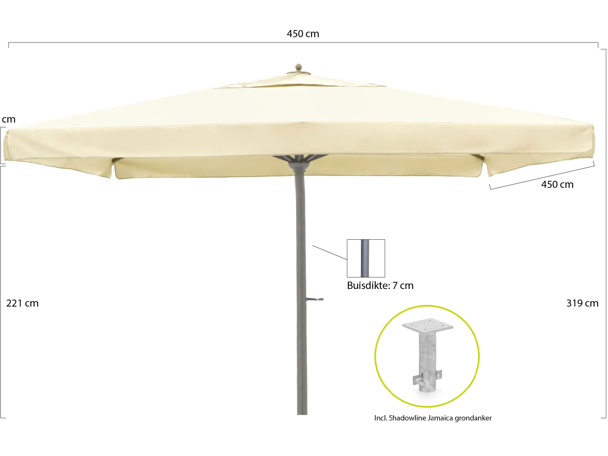 Shadowline Java parasol 450x450cm