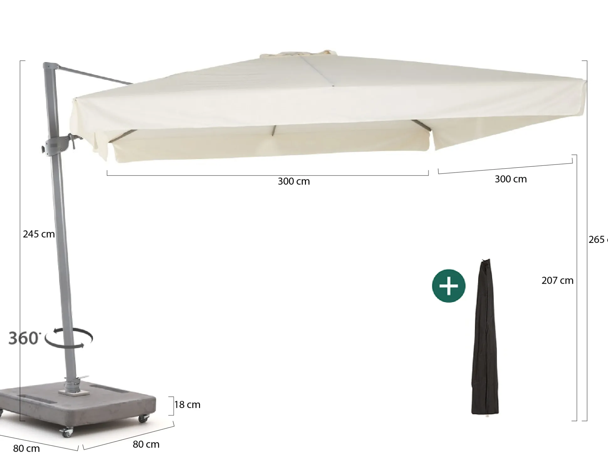 Shadowline Miami zweefparasol 300x300cm