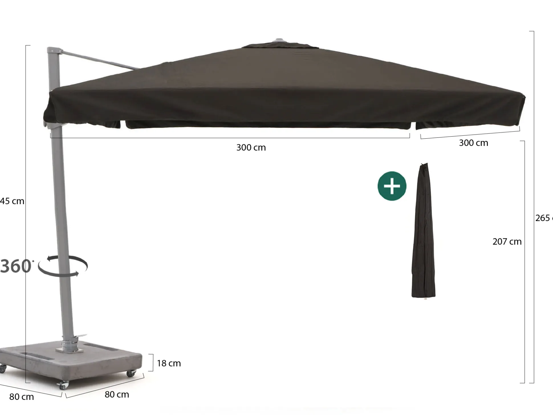 Shadowline Miami zweefparasol 300x300cm