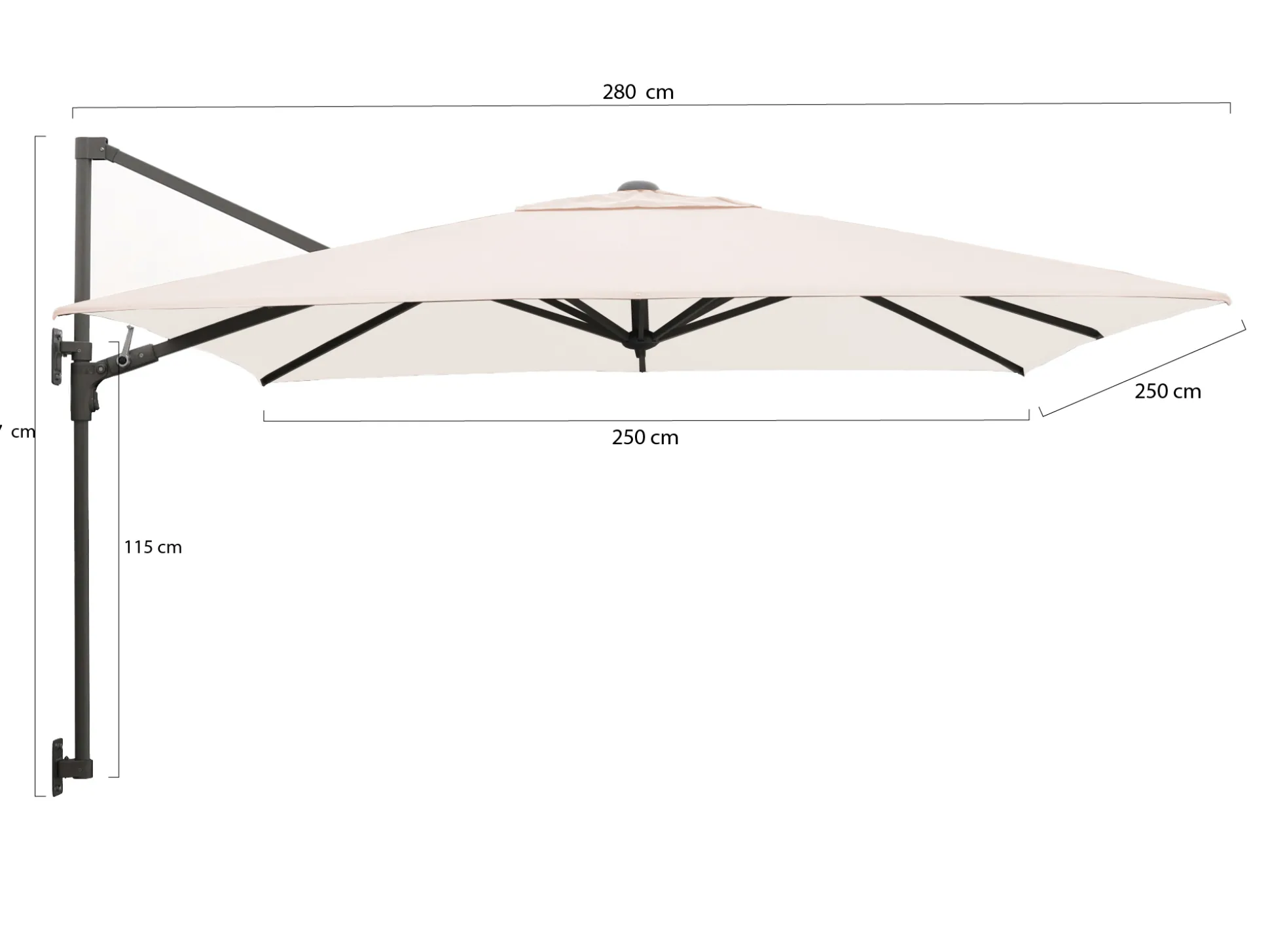 Shadowline muurparasol 250x250cm