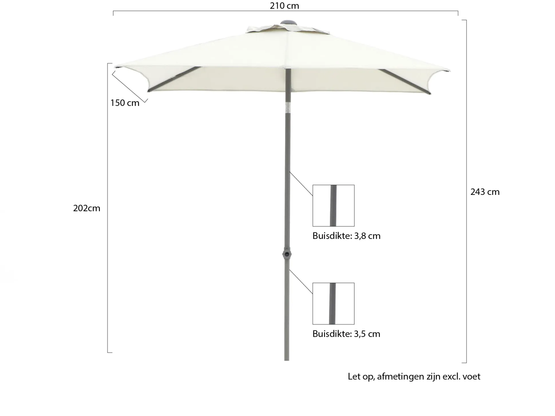 Shadowline Push-up parasol 210x150cm