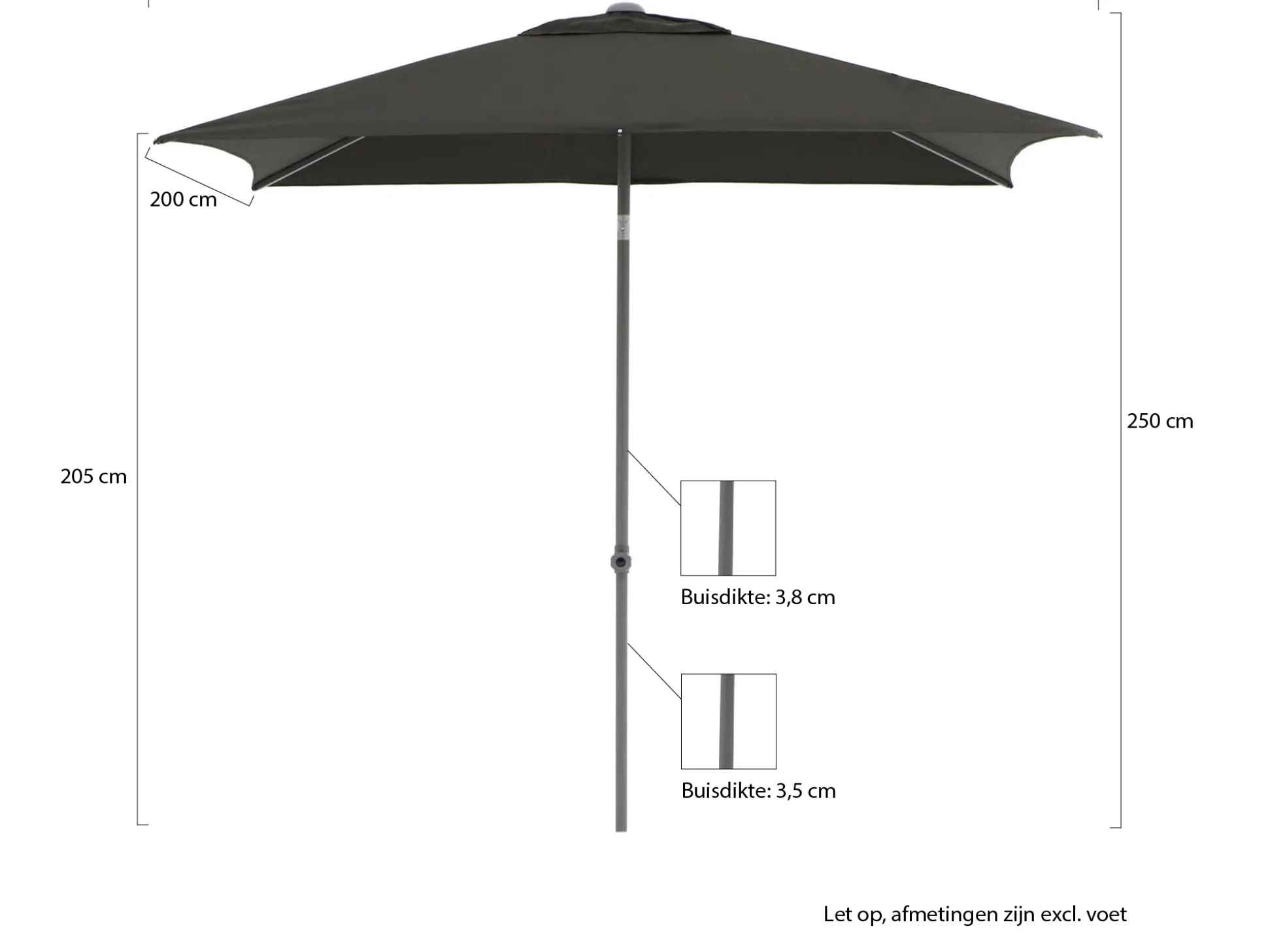 Shadowline Push-up parasol 250x200cm