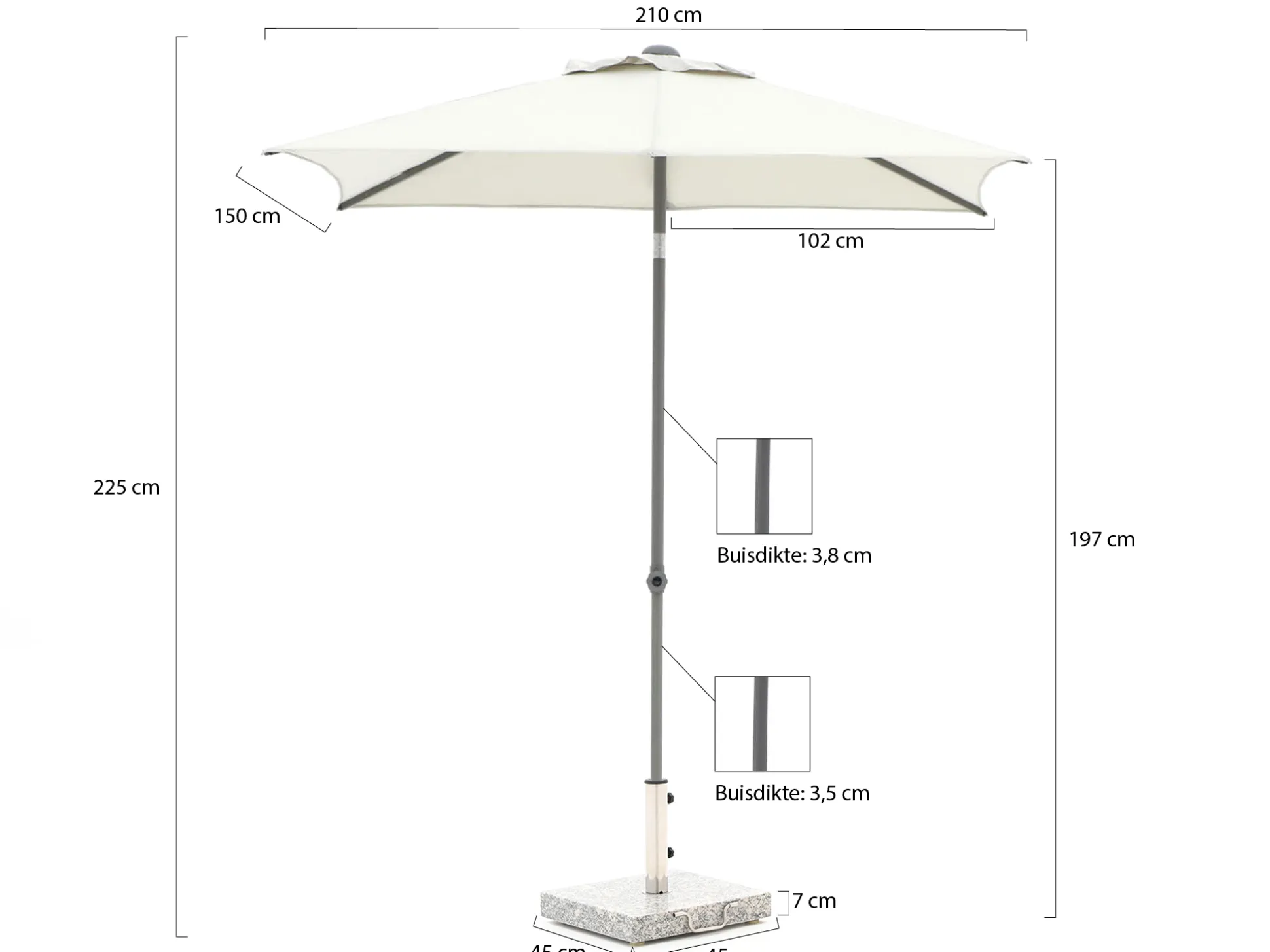 Shadowline Push-up parasol 210x150cm
