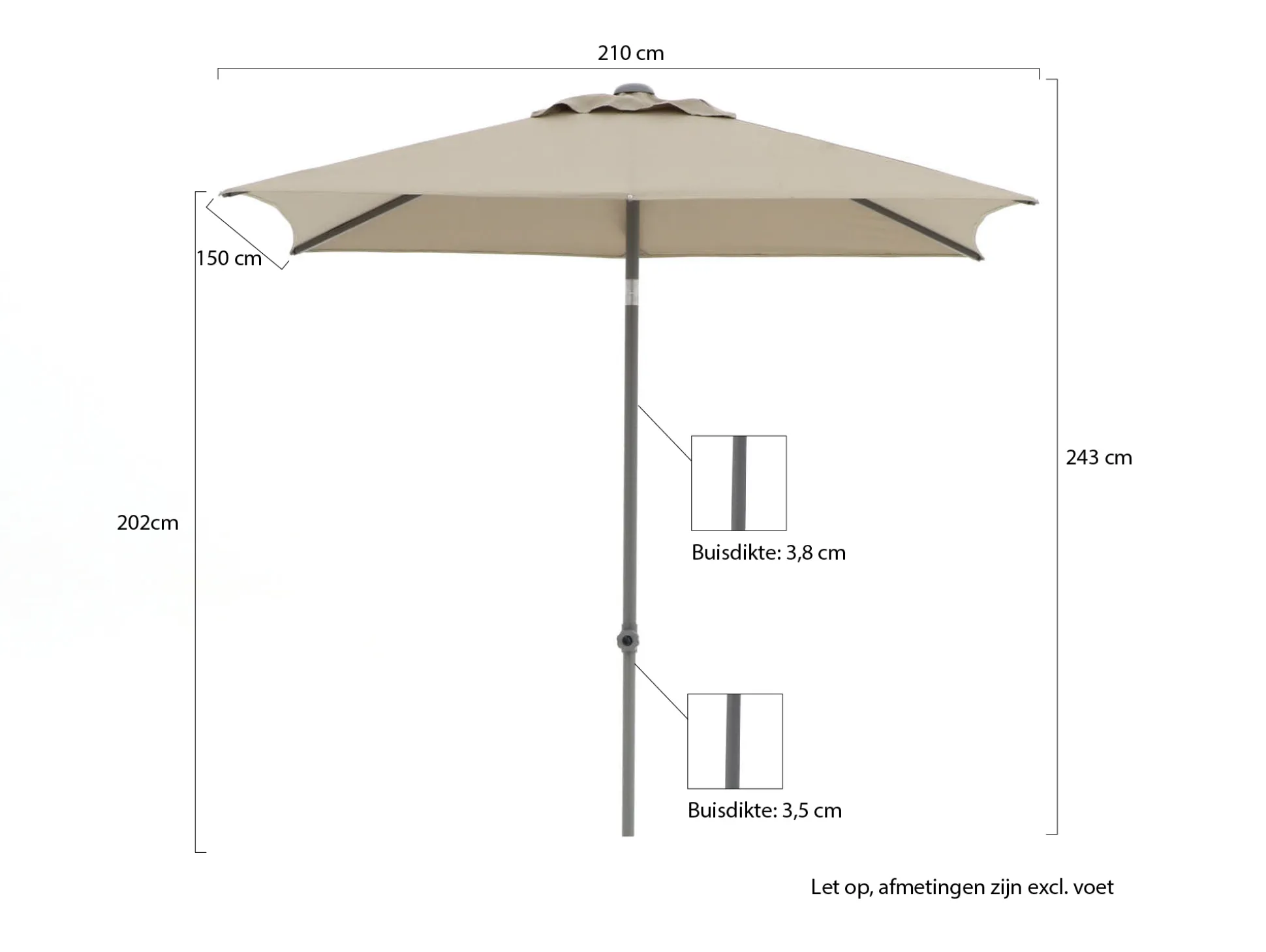 Shadowline Push-up parasol 210x150cm