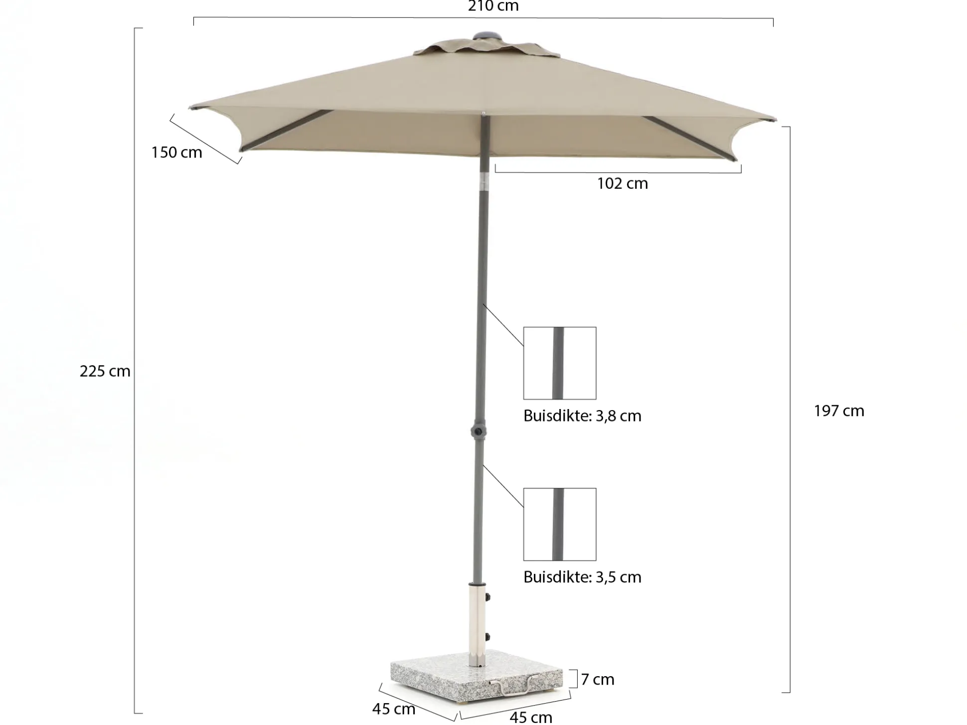 Shadowline Push-up parasol 210x150cm