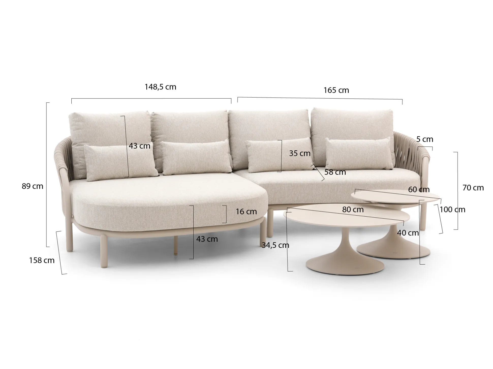 SUNS Feroli/Nova chaise longue loungeset 4-delig rechts