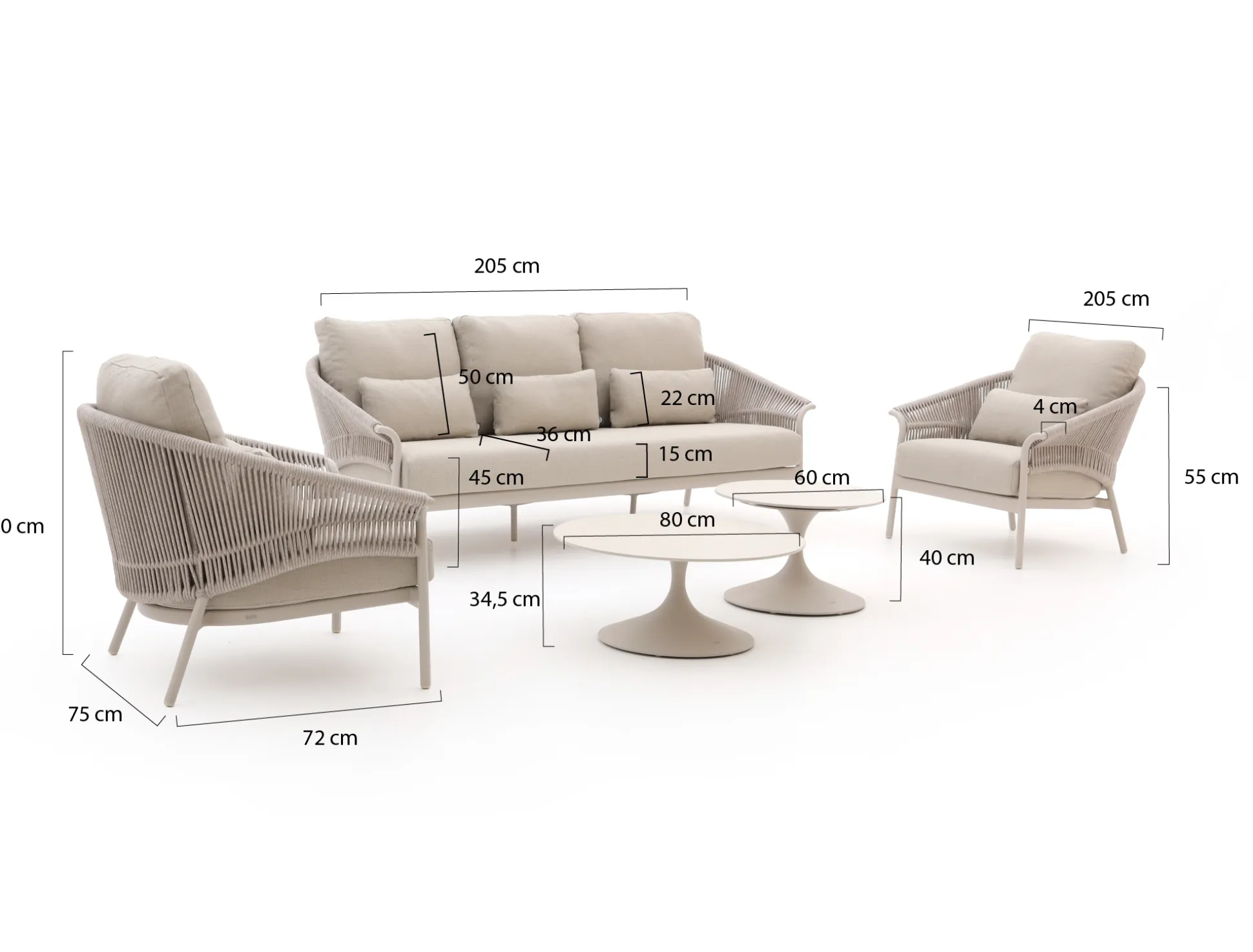 SUNS Santorini/Nova stoel-bank loungeset 5-delig