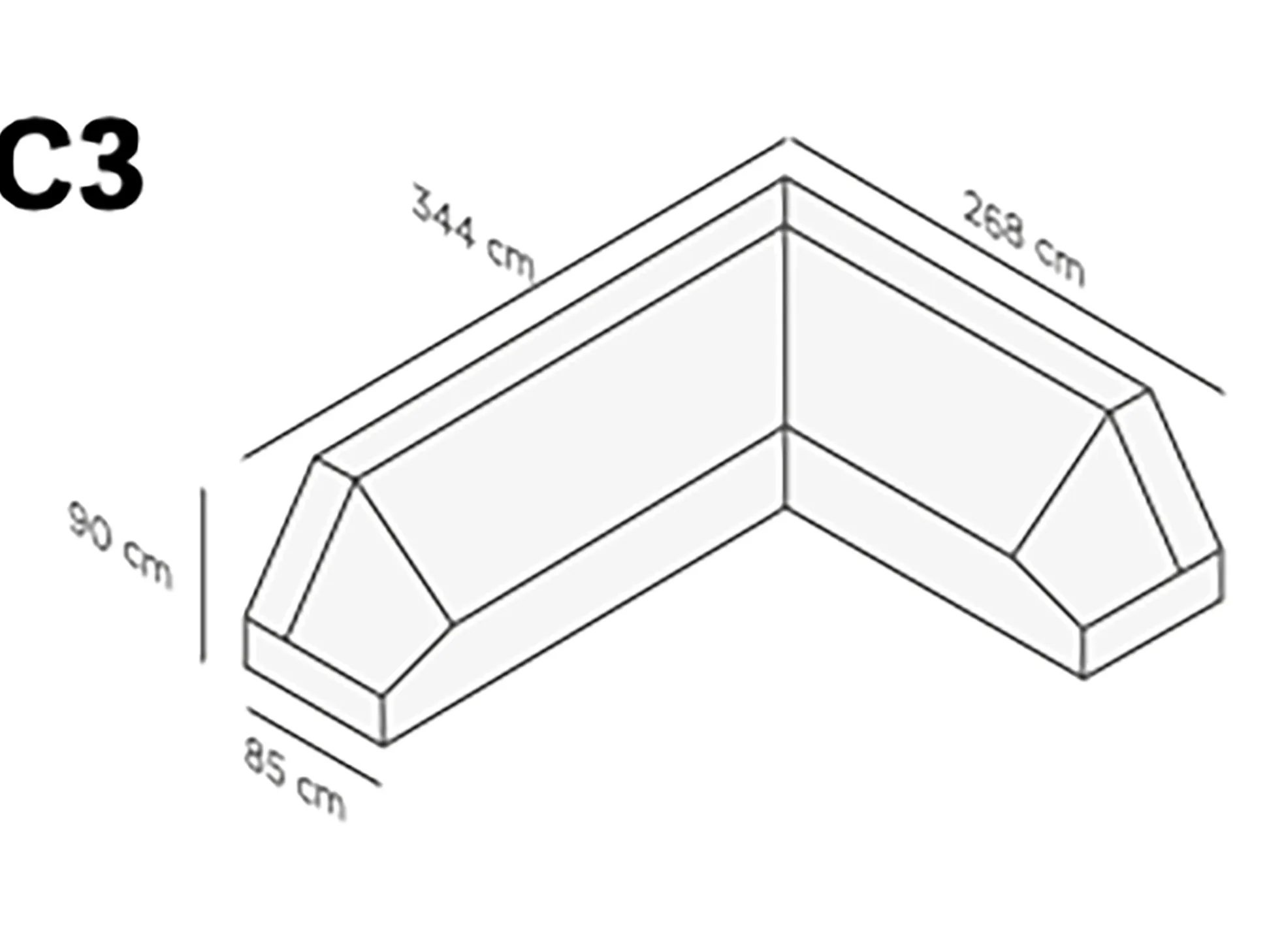 SUNS Tuinmeubelhoes C3 hoek loungeset rechts 344x268x90cm