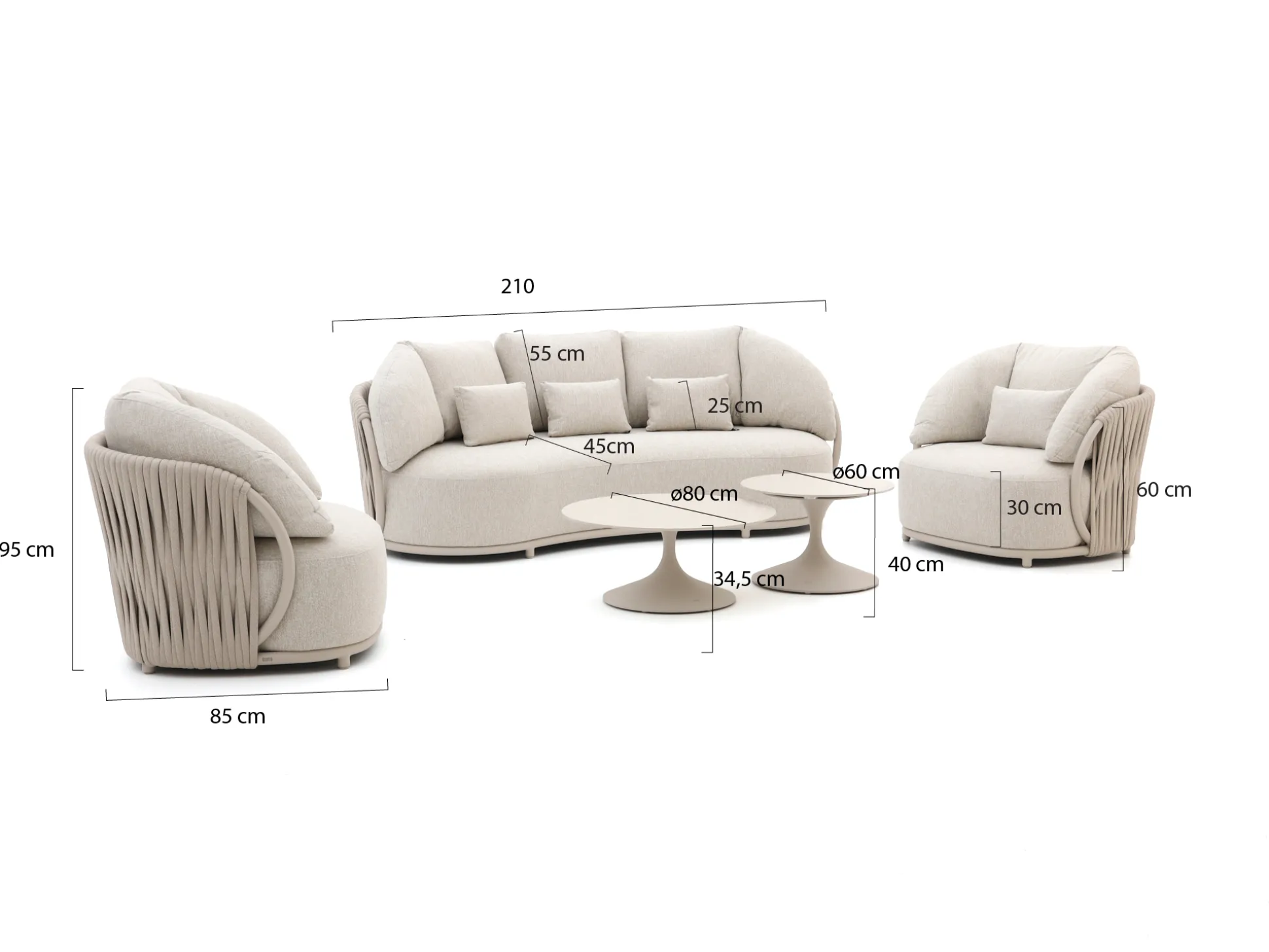 SUNS Vivaro/Nova stoel-bank loungeset 5-delig
