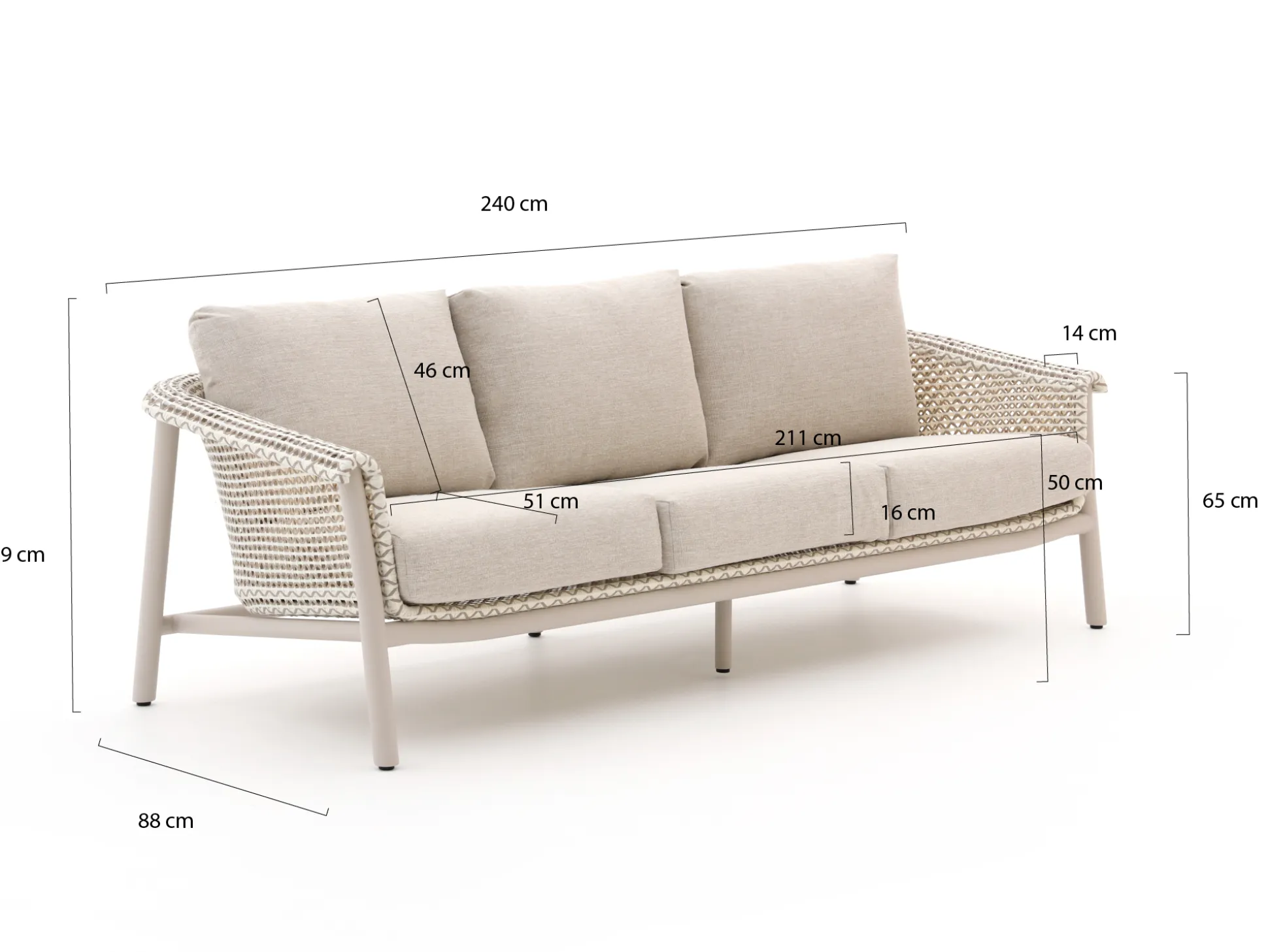 Zavelli Cuore lounge tuinbank 3-zits 240cm
