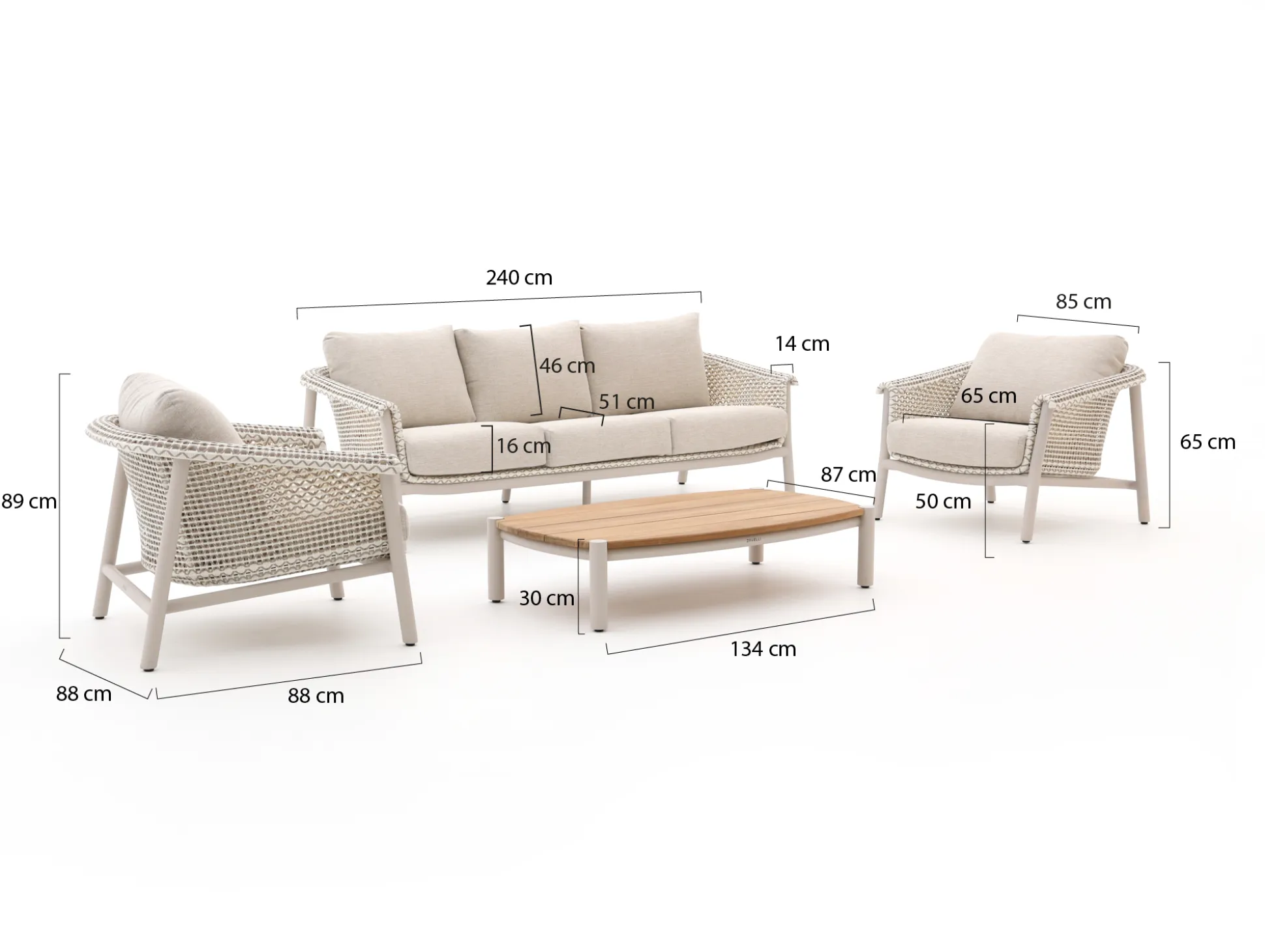 Zavelli Cuore stoel-bank loungeset 4-delig 5-zits